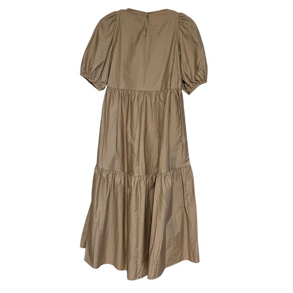 Zara Asymmetrical Hem Poplin Tiered Puff Sleeve Midi Dress Camel Beige Size S - Picture 4 of 8